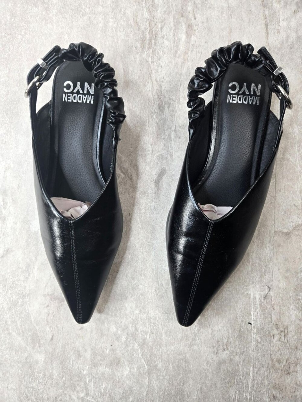 Madden NYC Pointed Toe Slingback Flats 7.5 Black Faux Leather Sleek Ballet Shoes - Picture 2 of 11